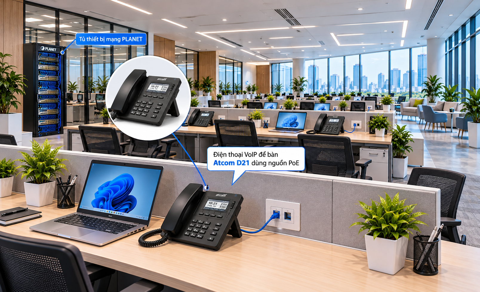 Lợi ích khi lắp đặt điện thoại VoIP để bàn dùng nguồn PoE